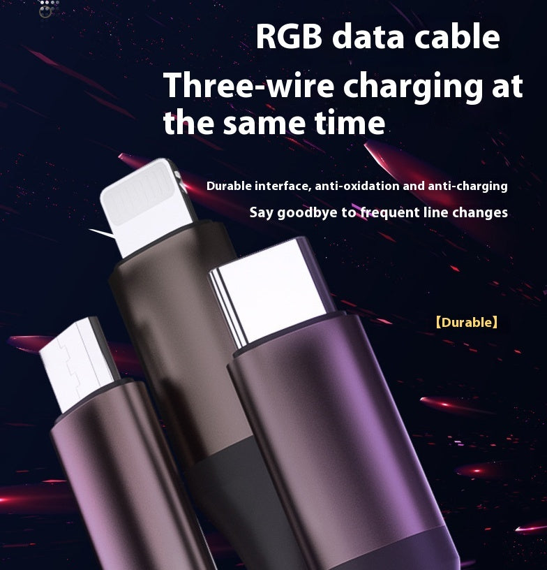 One-to-three Luminous Fast Charging RGB Data Cable - 图片 4