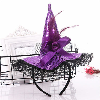 Halloween Decoration Witch Hat Headband, Masquerade Show Lace Sequin Hat Headband c4345378 c5af 4013 97a0 c0e39316cde4