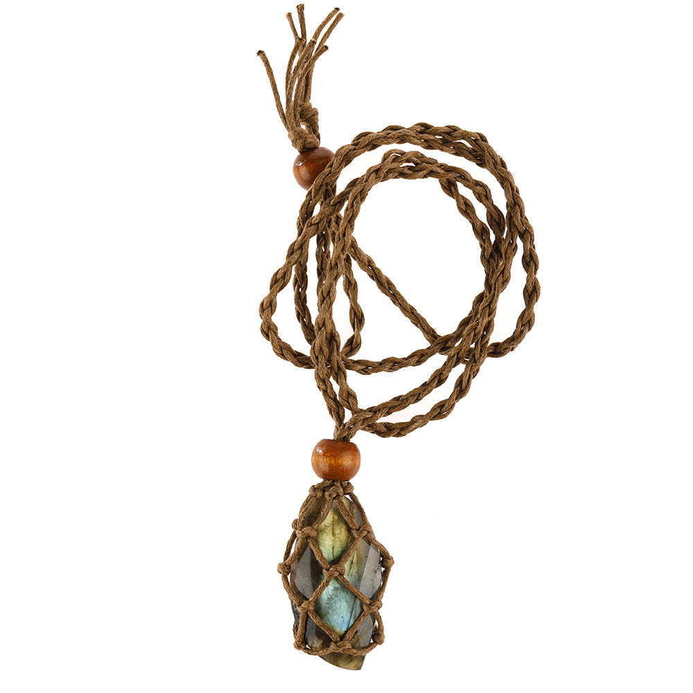 Labradorite Natural Stone Pendant Wrap Braid Necklace Macrame c45be80c 3dc5 4e23 8f65 1163d6c21e02