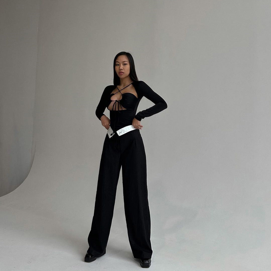 Sexy Cut Out Strap Slim Long-sleeved Bodysuits c46a4110 48cd 4802 b57d e10fd027e8cf