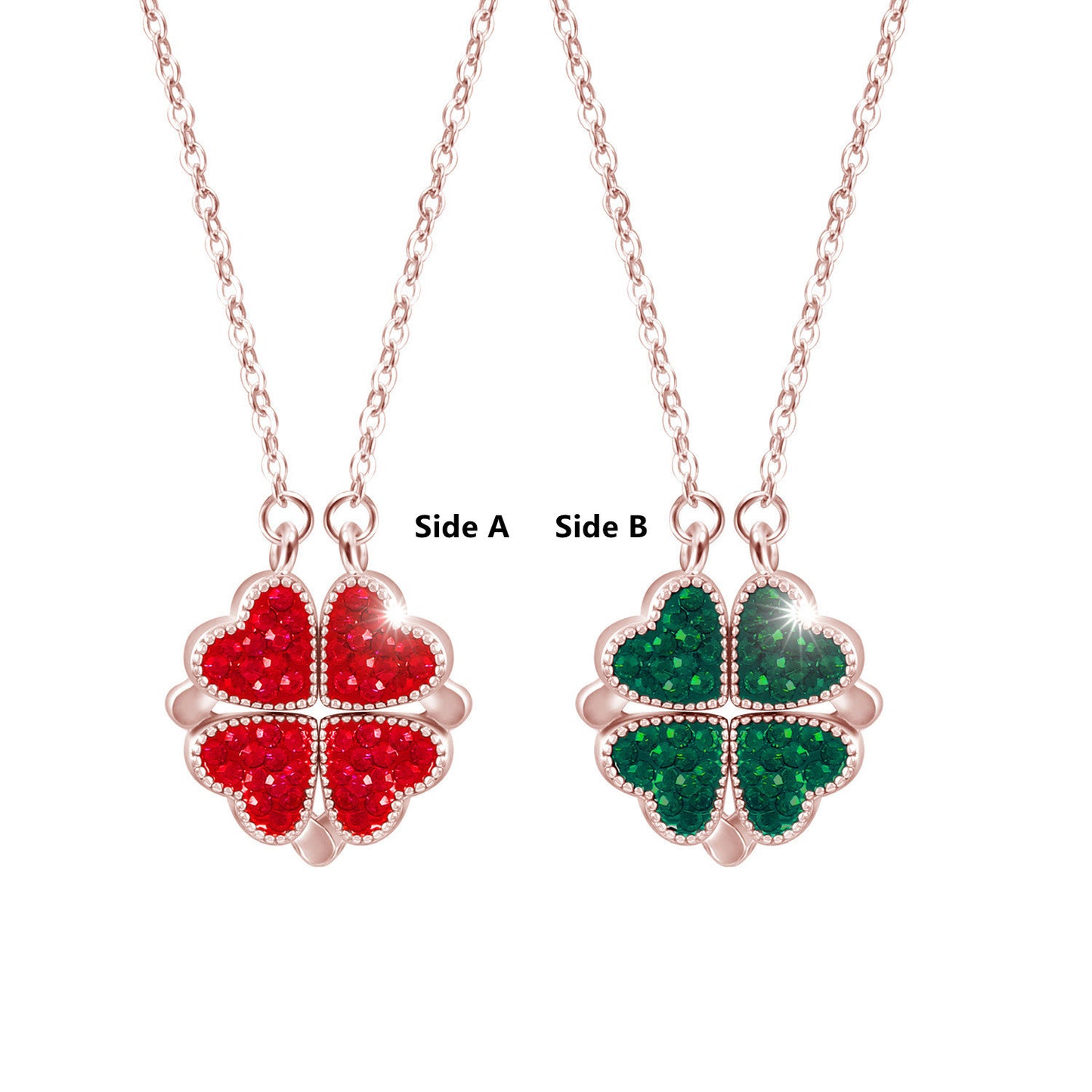 Sterling Silver Double-sided Four-leaf Clover Can Be Opened And Closed, A Double-wearing Clavicle Chain c492d14f 782c 4528 b8