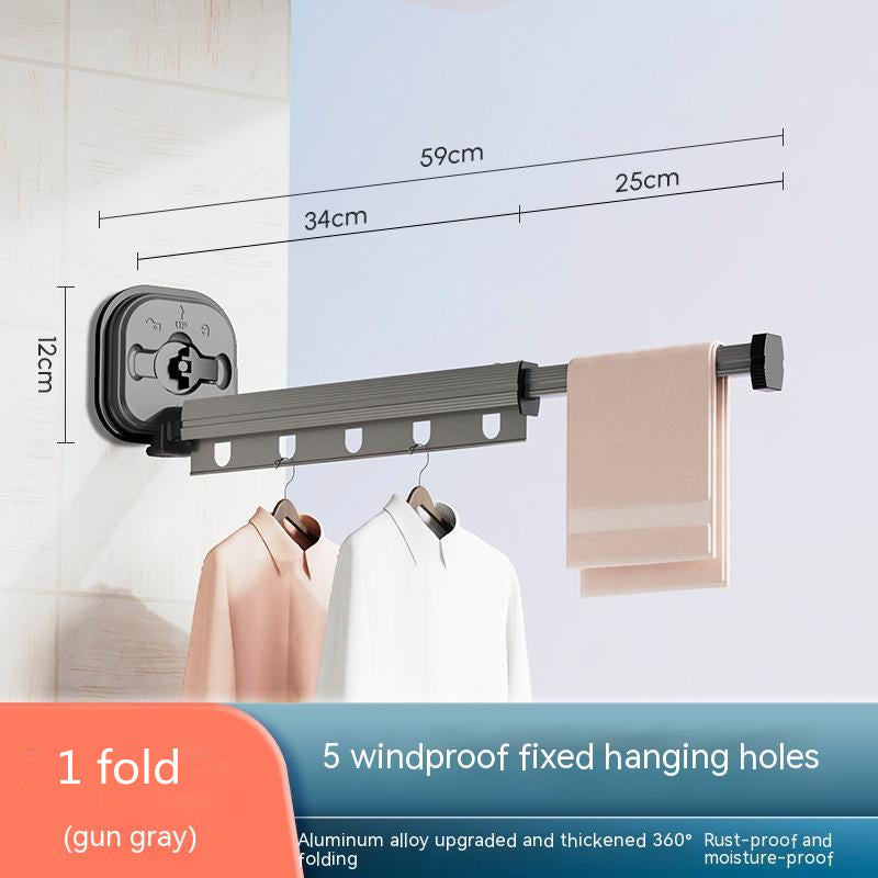 Suction Cup Folding Clothes Hanger Indoor Home Balcony Aluminum Retractable Drying Rack No Punching Folding Clothes Hanger c4