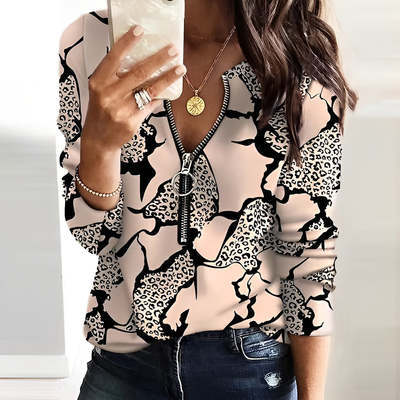 Fashion Printed Long-sleeve Zipper New Casual Women's Top c4984a75 f2b3 4cc6 b0b0 b07bd8d3edf1