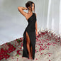Sexy One-shoulder Backless Slit Dress Summer Elegant Slim-fit Solid Color Satin Dresses For Women c4aeeff2 51d3 4099 abdf e71
