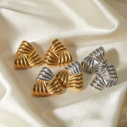 18k Gold Stainless Steel Woven Texture Triangular Earrings - HD Wireless Product #4