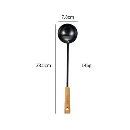 Black Pig Iron Spatula And Soup Spoon Household Non-stick Pan Long Handle Cooking Chef Shovel Colander Beech Handle Classical