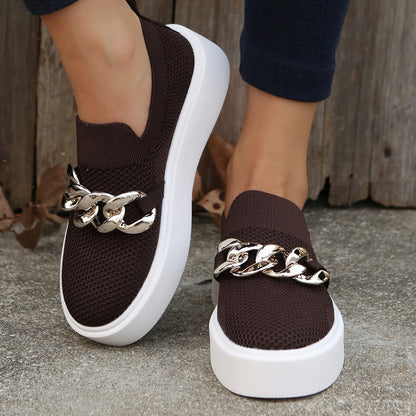 Spring And Autumn New Thick Bottom Shallow Mouth Knitted Mesh Chain Outer Wear Casual Women's Shoes c4c9e0ee 2916 4e4b b6ab 5