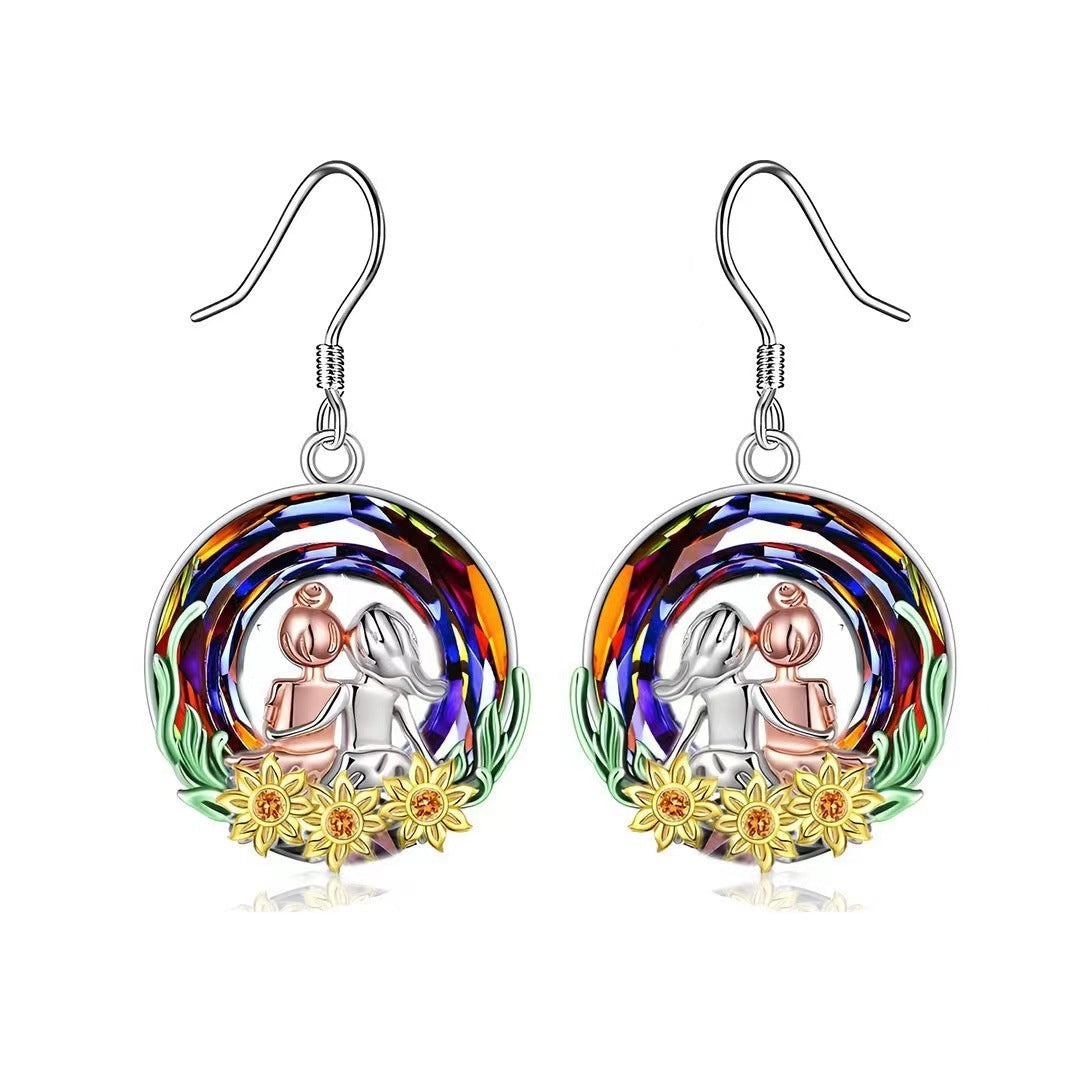 Stained Crystal Glass Sunflower Round Necklace c4fe42fb 96bb 41bf 8636 8fc130022c3a