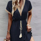 Women Stylish Summer V-Neck Fringed Belted Dress c517d9af 9fd3 4759 b401 f2a86911fb78 5f14348f 2bb0 4e05 b019 05fdd26700de
