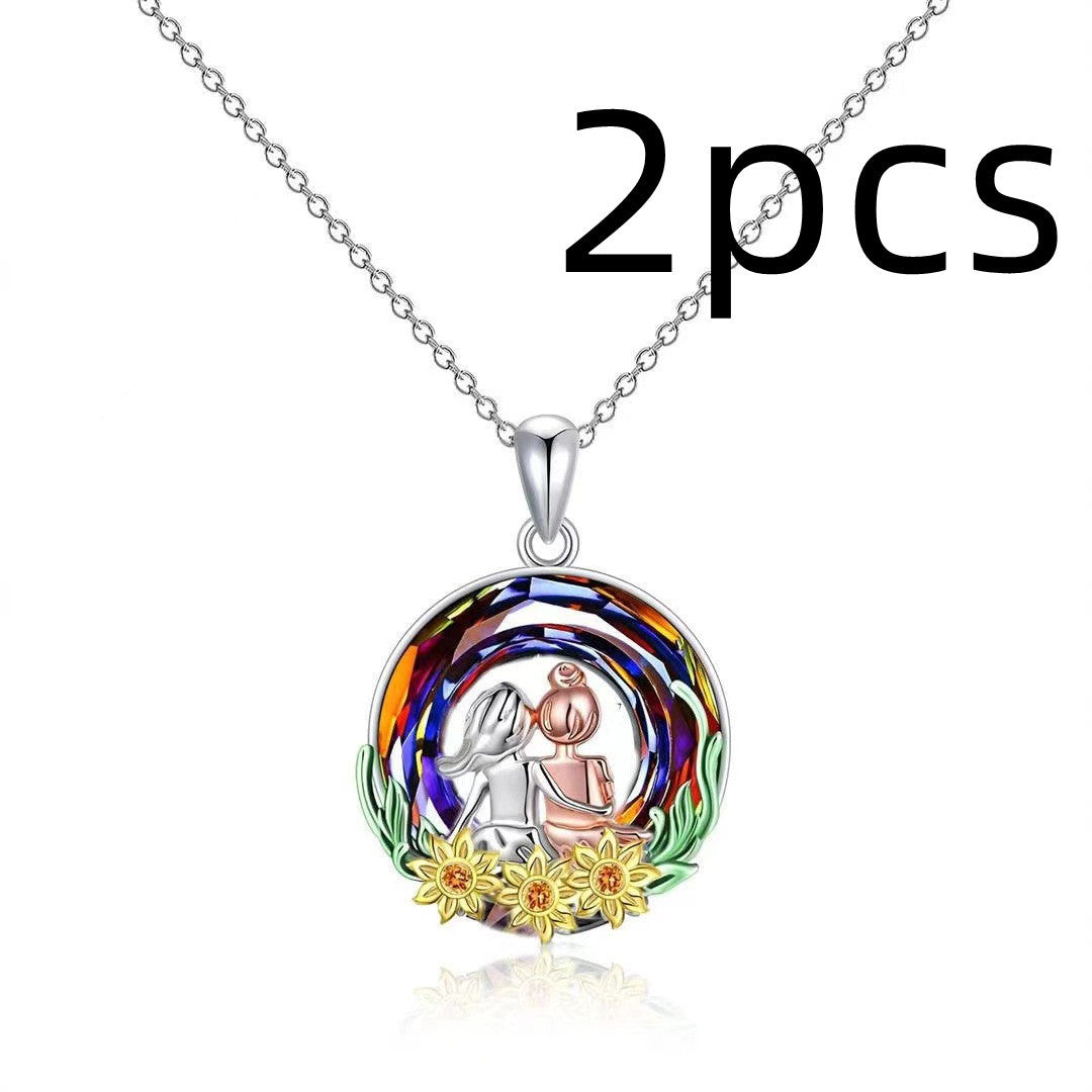 Stained Crystal Glass Sunflower Round Necklace c528b4d0 11fd 4a8f 9620 bda9c40d6069