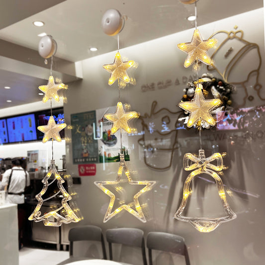 Christmas 3pcs LED Light Star Xmas Tree Hanging Sucker Lamp Window Ornaments Decoration For Home Xmas Navidad New Year Decor 