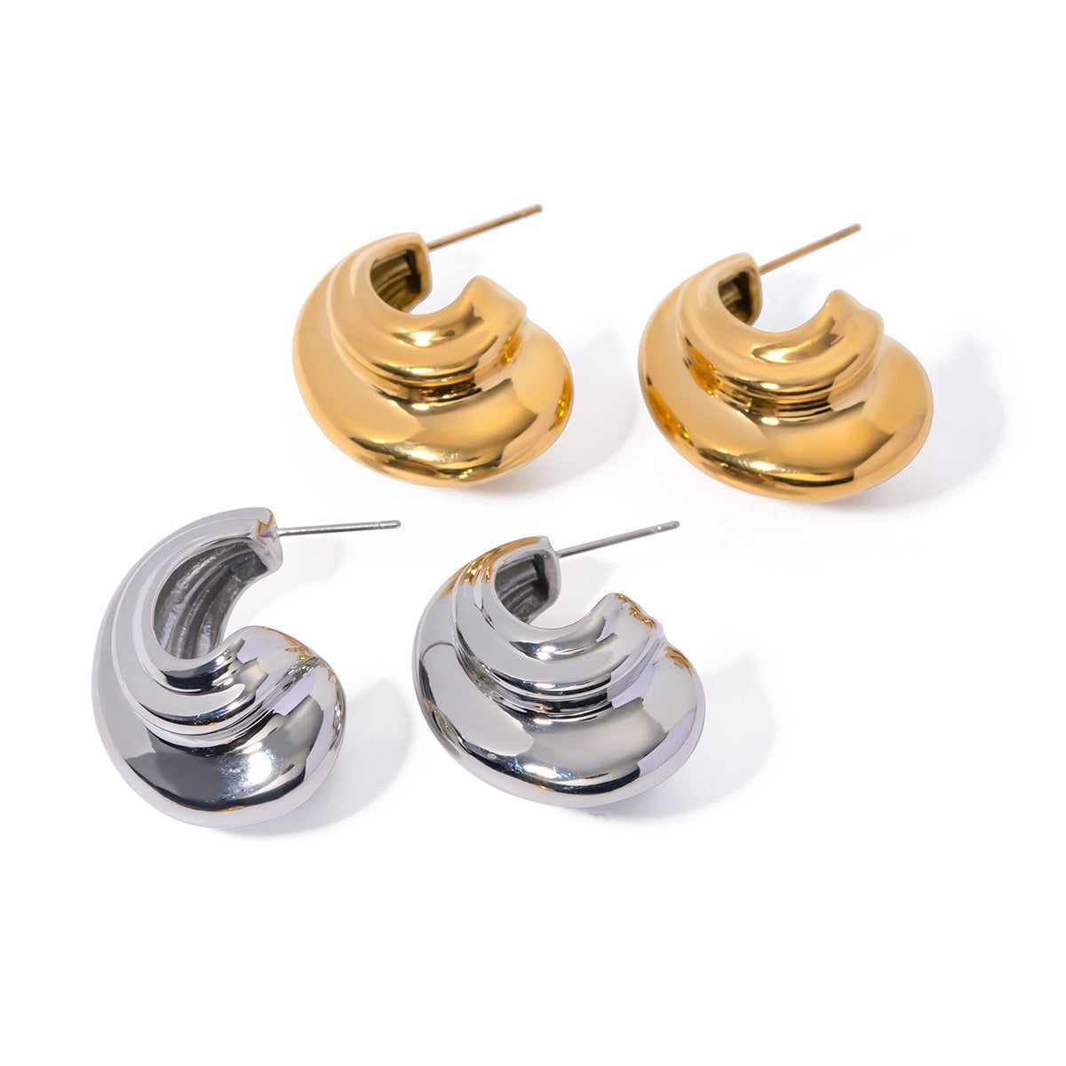 Minimalist Geometric Series 18K Gold Stainless Steel C- Shaped Earrings c5404163 82e7 4dbf bda5 b150f63f21a2