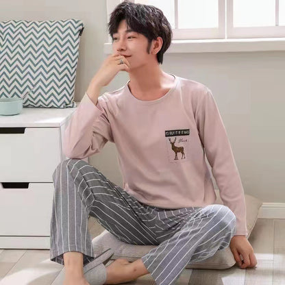 Pajamas Men's Long-sleeved Trousers Spring And Autumn Men's Pajamas Autumn And Winter Thin Plus Size Teenagers Home Wear Two-