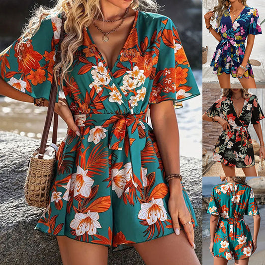 Beach Vacation Ruffle Sleeve Short Culottes Printed Jumpsuit c56b3cea 2624 41aa 9cc3 c5092ec2a0a5