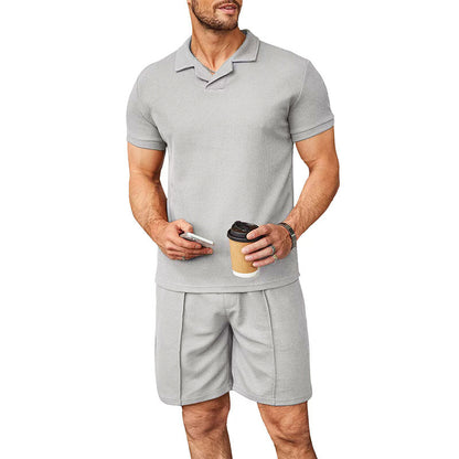 Summer New Waffle V-neck Polo Shirt Men's Suit c57ec024 4916 41cd adc4 1b3905c76d66