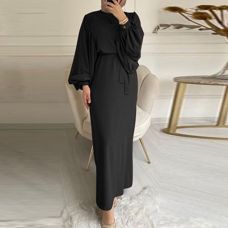 Solid Color Long Sleeve Casual Muslim Dress Robe Robe Dress c5c4321f ca31 4653 8ef6 cb8adcff978b