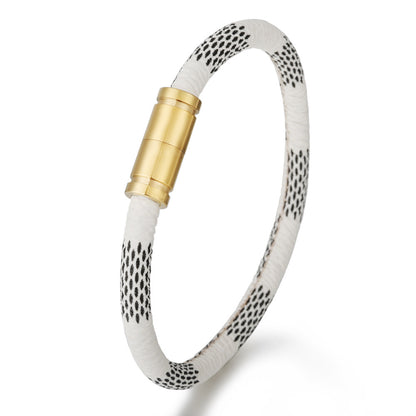 Stainless Steel Magnetic Buckle Leather Striped Bracelet c5c88bab 9c0f 45f7 83da 8a567de77ff9