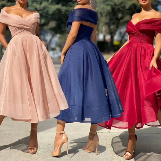 Womens Solid Casual Party Night Dress Club Off Shoulder Gown Elegant Backless Sexy Dress Birthday c6036461 2386 4743 be9c 8db