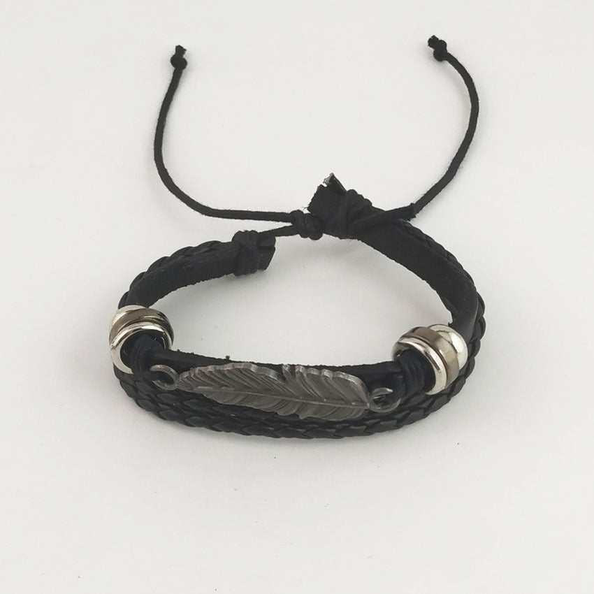Multi Layer Leaf Feather Pu Leather Hand Fashion Bracelet c60f1751 c65c 4dee b585 9125add15fb1
