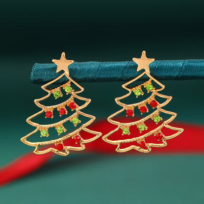 Christmas Earrings With Christmas Tree Colorful Zircon Christmas Tree Earrings  For Women Personality Earrings Party Jewelry 