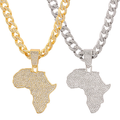 Africa Map Cuba Chain Diamond Personality Fashion Pendant Necklace c6577743 1820 4e72 8d35 ba8937bfcee8