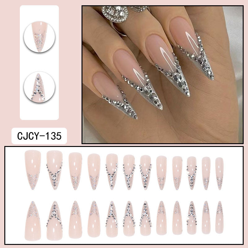 Bride French Diamond Fragments Fake Nail Sticker Long c657a9a0 8caa 45dc bbb1 1fc05b486090