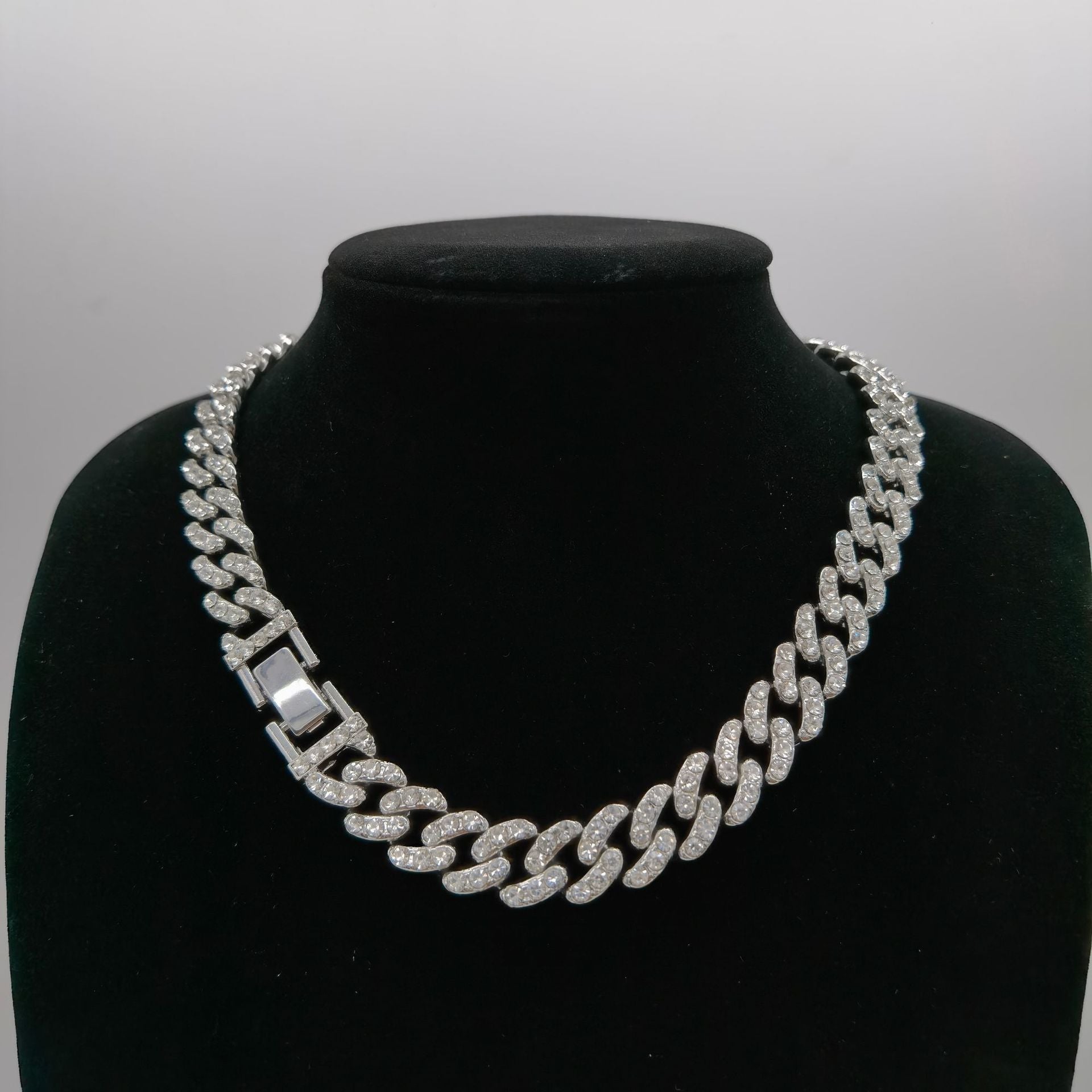 12mm Wide Single Row Simple Alloy With Diamond Cuban Link Chain - HD Wireless Product #1