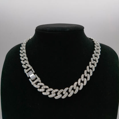 12mm Wide Single Row Simple Alloy With Diamond Cuban Link Chain - HD Wireless Product #8