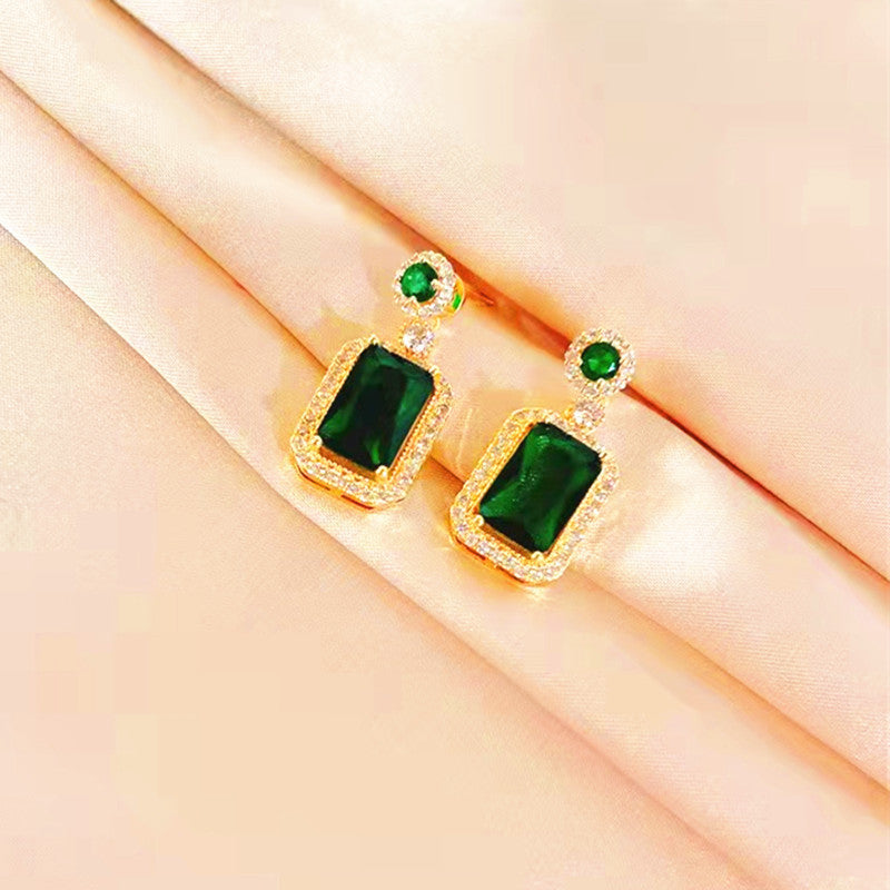 Women's Niche Retro Square Emerald Titanium Steel Necklace c69907f1 5add 40ec 98d3 9bd2467d8584