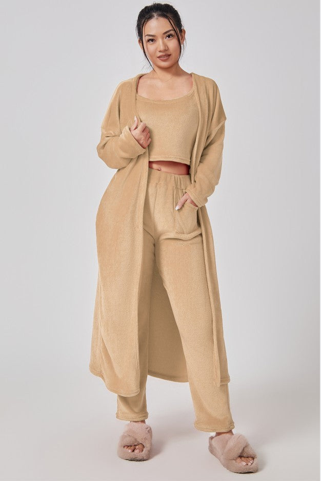 Cozy Pajama Set, 3 Piece Lounge Set, Cute Loungewear, Warm Suit Sets, Matching Set, Lounge Set, 3 Piece Pant Sets, Women Wint