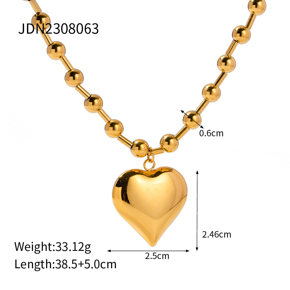Three-dimensional Peach Heart Pendant Round Beads Stainless Steel Necklace c70ec37c 0608 4a20 a9fd b59482e15864