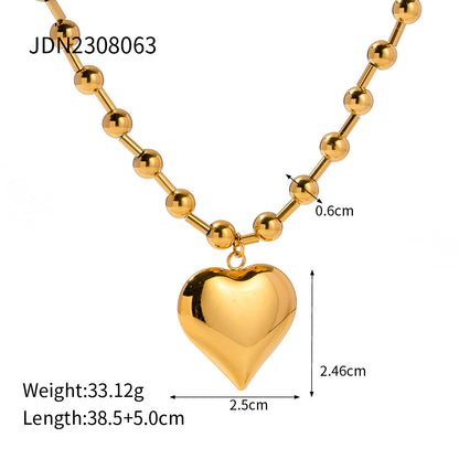 Three-dimensional Peach Heart Pendant Round Beads Stainless Steel Necklace c70ec37c 0608 4a20 a9fd b59482e15864