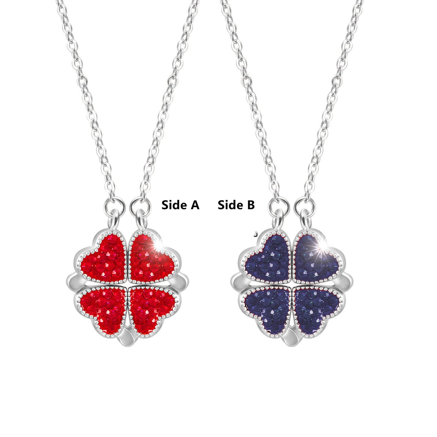 Sterling Silver Double-sided Four-leaf Clover Can Be Opened And Closed, A Double-wearing Clavicle Chain c734a2f2 77f2 4b6d bc