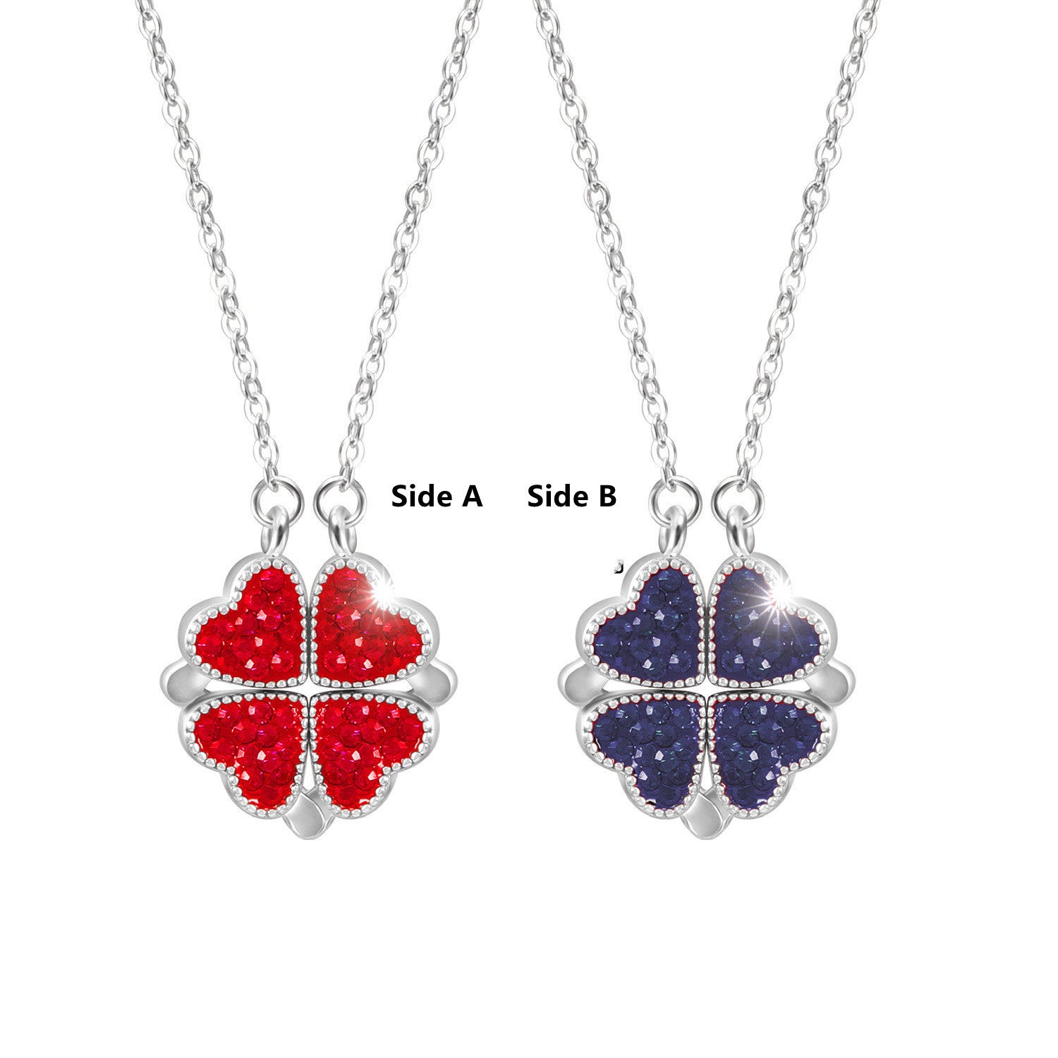 Sterling Silver Double-sided Four-leaf Clover Can Be Opened And Closed, A Double-wearing Clavicle Chain c734a2f2 77f2 4b6d bc