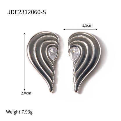 18k Gold Stainless Steel Inlaid Zircon Symmetrical Heart Earrings - HD Wireless Product #7