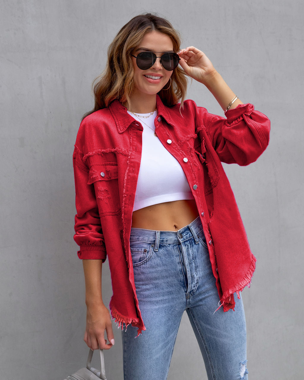 Fashion Ripped Shirt Jacket Female Autumn And Spring Casual Tops Womens Clothing c801ee23 57bc 481e 95a3 fe1c62db07dc