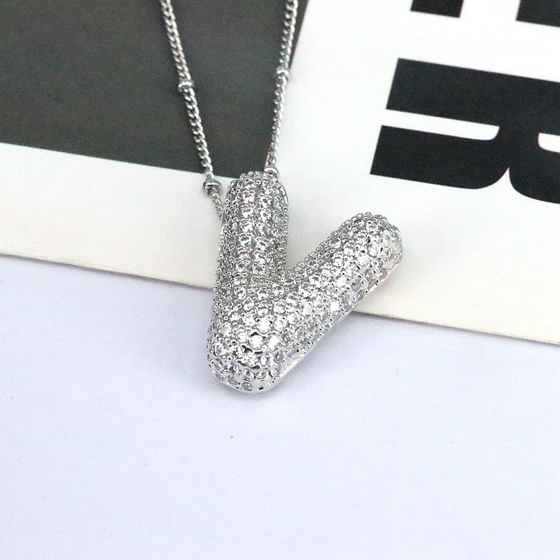 Brass Zircon Bubble Balloon Letter Pendant Necklace For Women c807f8c6 df48 4658 9af0 47eeffcd0fc0