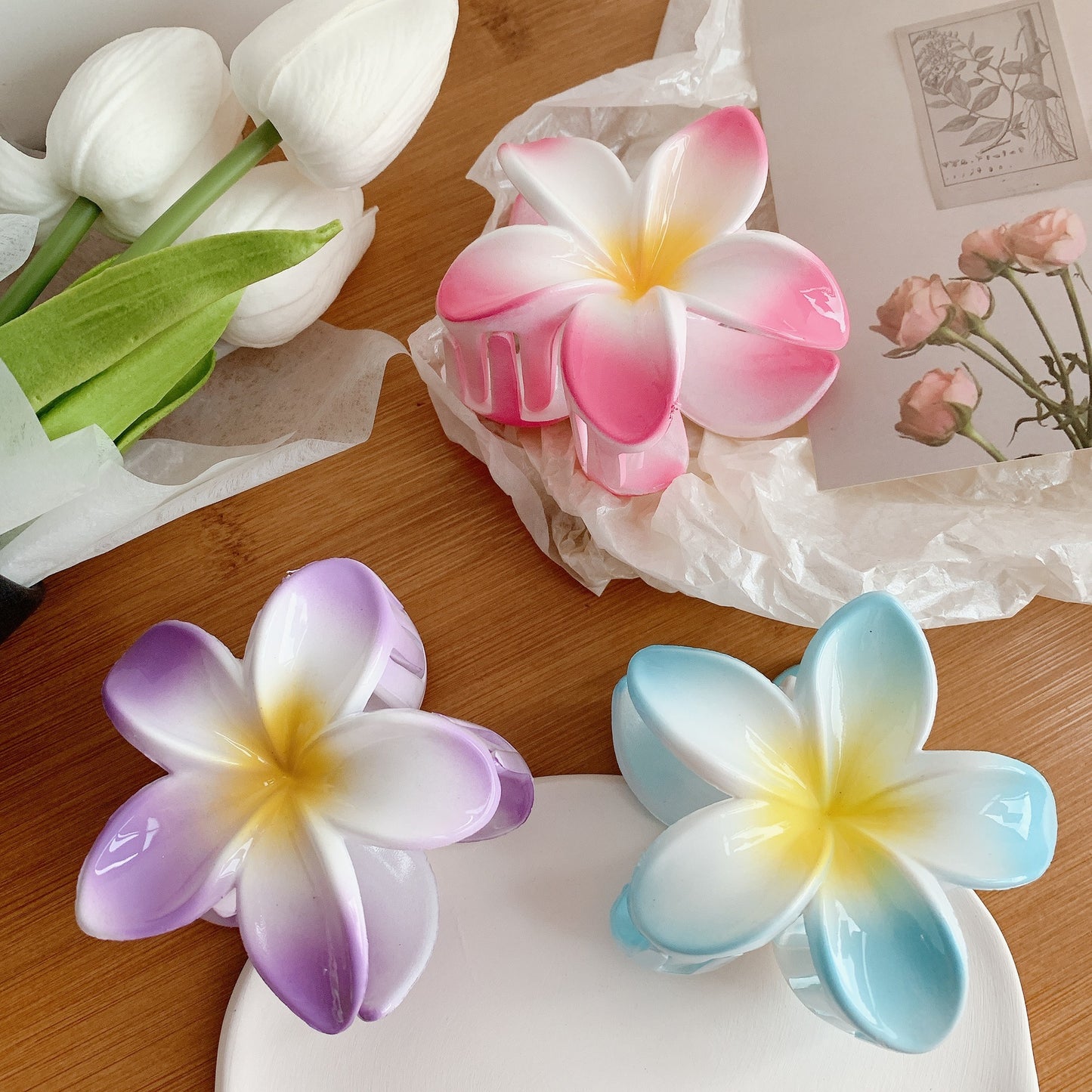 Muweordy Plumeria Hair Clips Flower Hair Clip Trendy Hair Claw Clip Popular Hair Catch Korean Hair Accessories For Women c81b