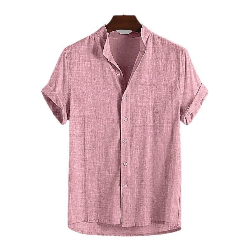 Men's Stand Collar Cotton Cardigan Short Sleeve Thin c8438a25 6dab 4312 9c8a fff7726d0304