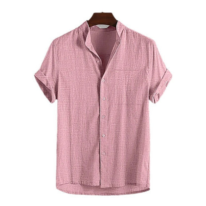 Men's Stand Collar Cotton Cardigan Short Sleeve Thin c8438a25 6dab 4312 9c8a fff7726d0304