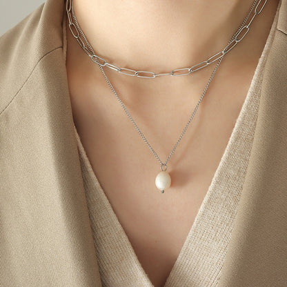 Women's Double-layer Pearl Pendant Clavicle Necklace c8612c2f 64ac 4f1a b7d4 b6072e6ba900