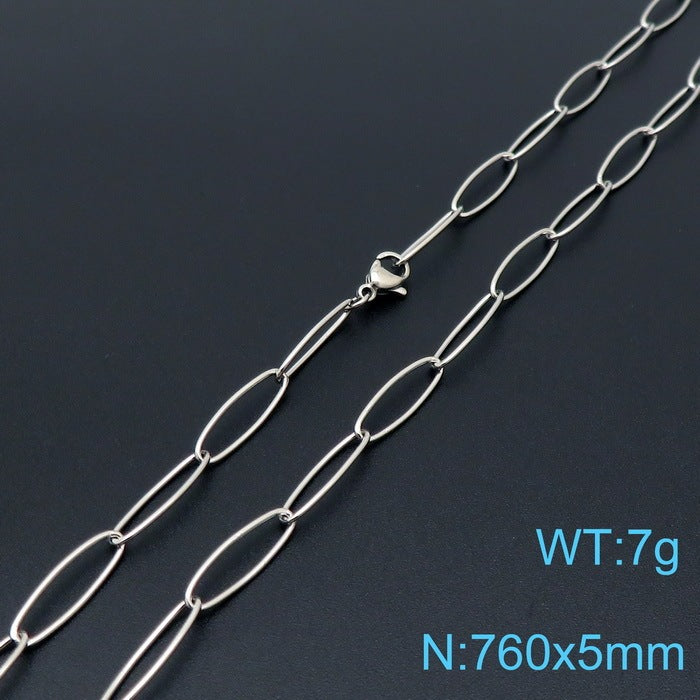 European And American Style Fashion Simple Titanium Steel Oval Ring Clavicle Chain Necklace c89ae566 3fde 4999 9eb2 077da63ec