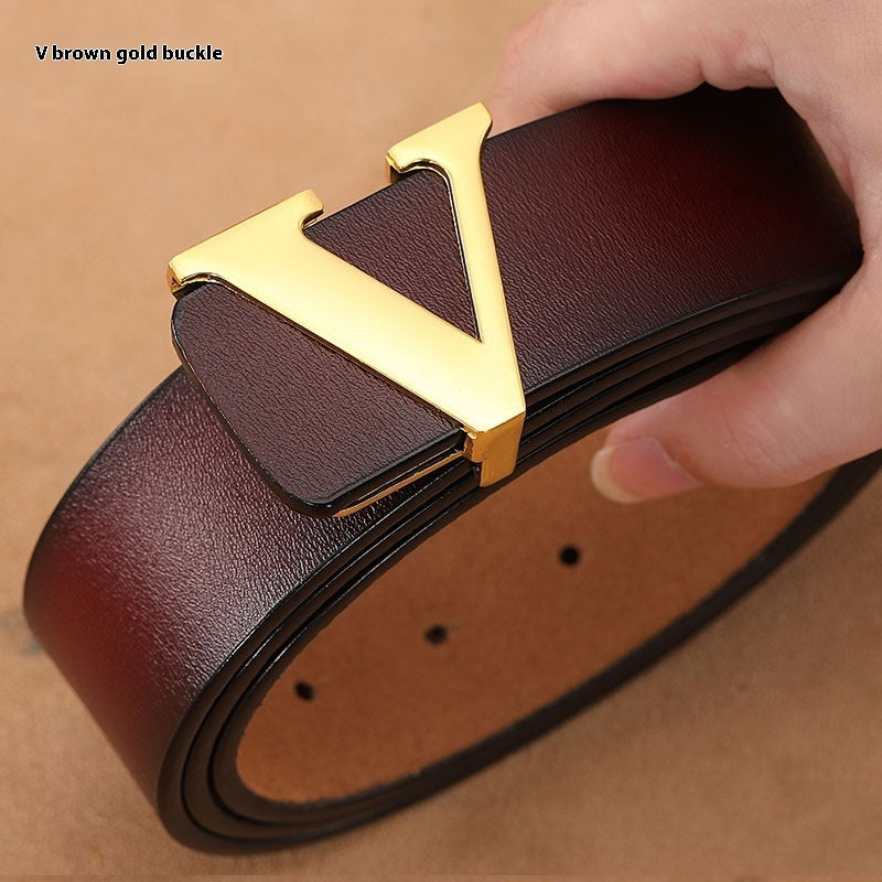 Factory Direct Sales Retro Smooth Genuine Leather Pure Cowhide Letter V Pants Belt c8b78475 da40 43c8 89af 0e4b463bd6b6 trans