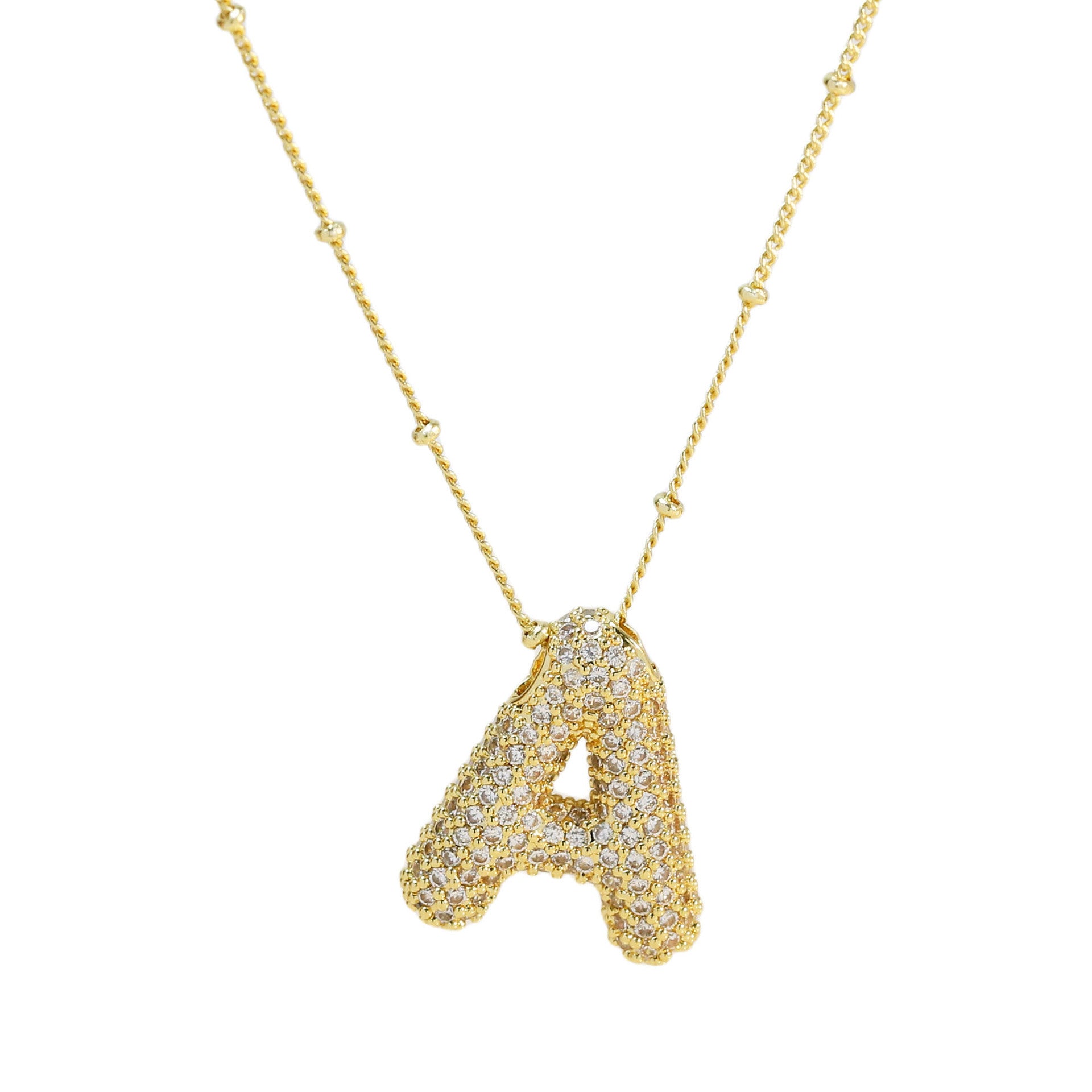 Brass Zircon Bubble Balloon Letter Pendant Necklace For Women c931e7cb c388 4277 92be 2eb4b6ab1e59