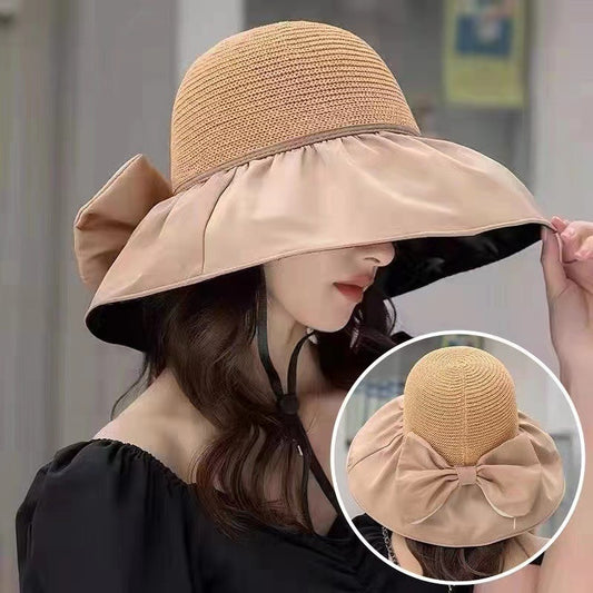 Summer Straw Sunhat With Large Brim And Big Bow Anti-UV Fisherman Hat Outdoor Sunshade And Face Protection Hat c94f0252 0952 