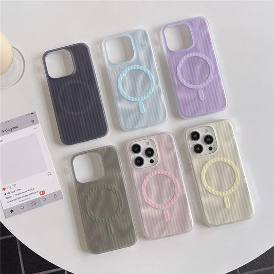 Skin-sensitive Color Corrugated Stripe Magnetic Phone Case - 图片 1