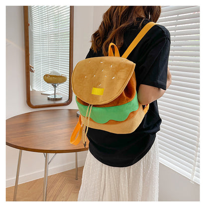 Cute Hamburger Plush Backpack Soft Cartoon Burger Plush Coin Purse Girls Kindergarten School Bookbag Children Kids Pack