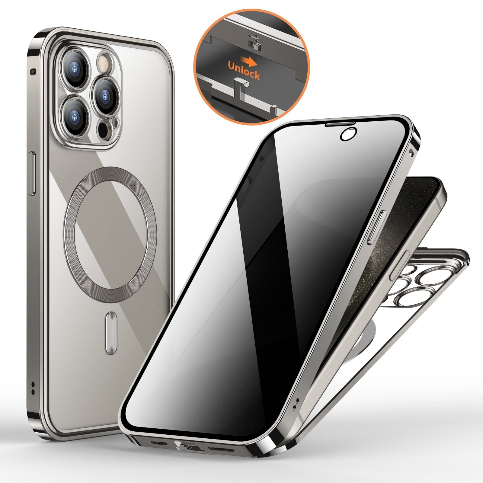 Anti-Privacy Metal Buckle Magnetic Support Wireless Charging Double-Sided Lens Full Cover Phone Case Protective Cover c9e22c9