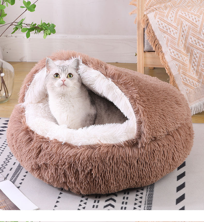 Deep Sleep Half-pack Semi-enclosed Dual-use Plush Round Pet Bed
