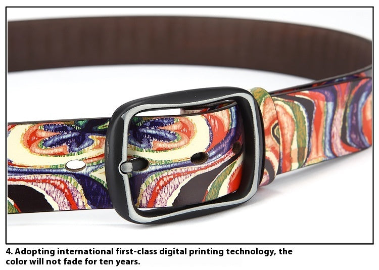 Pure Cowhide Printed Rainbow Graffiti Leather Decorative Belt ca7506cf d79d 4a4a 8647 edb47c0bdd81